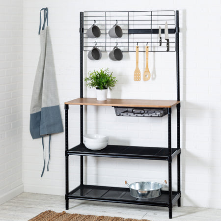 Honey Can Do 65 Bakers Rack with Cutting Board & Hanging Storage - Black