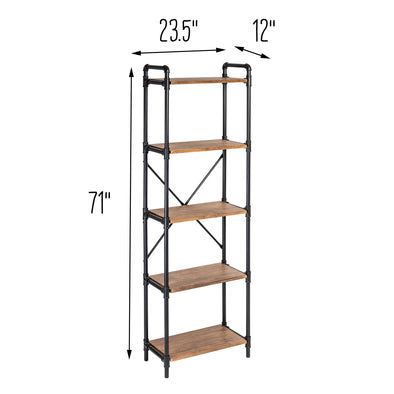 Black Rustic 5-tier Industrial Bookshelf