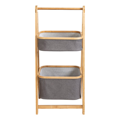 Bamboo/Gray Canvas 2-Tier Storage Caddy