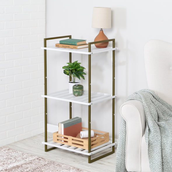 Olive/White 3-Tier Small Metal Shelf