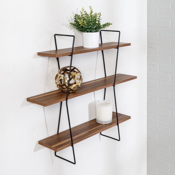 Black/Wood 3-Tier Decorative Wall Shelves