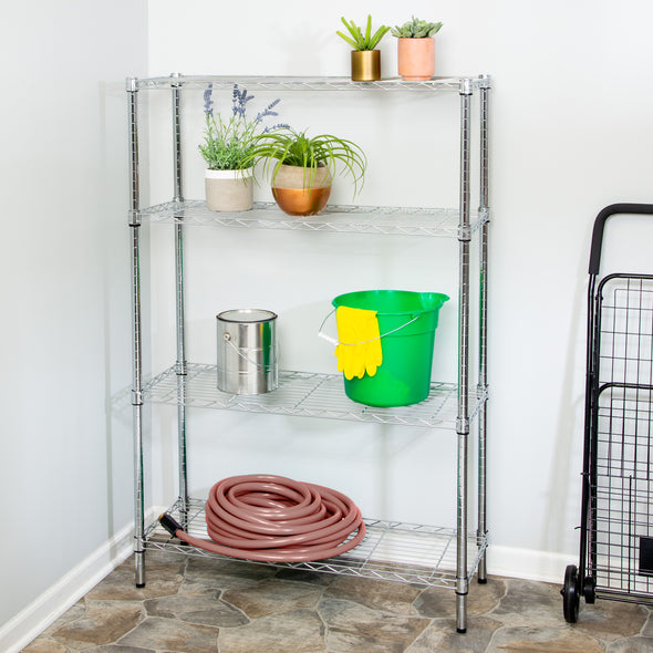 Chrome storage shelves ideal for pantry, garage and more