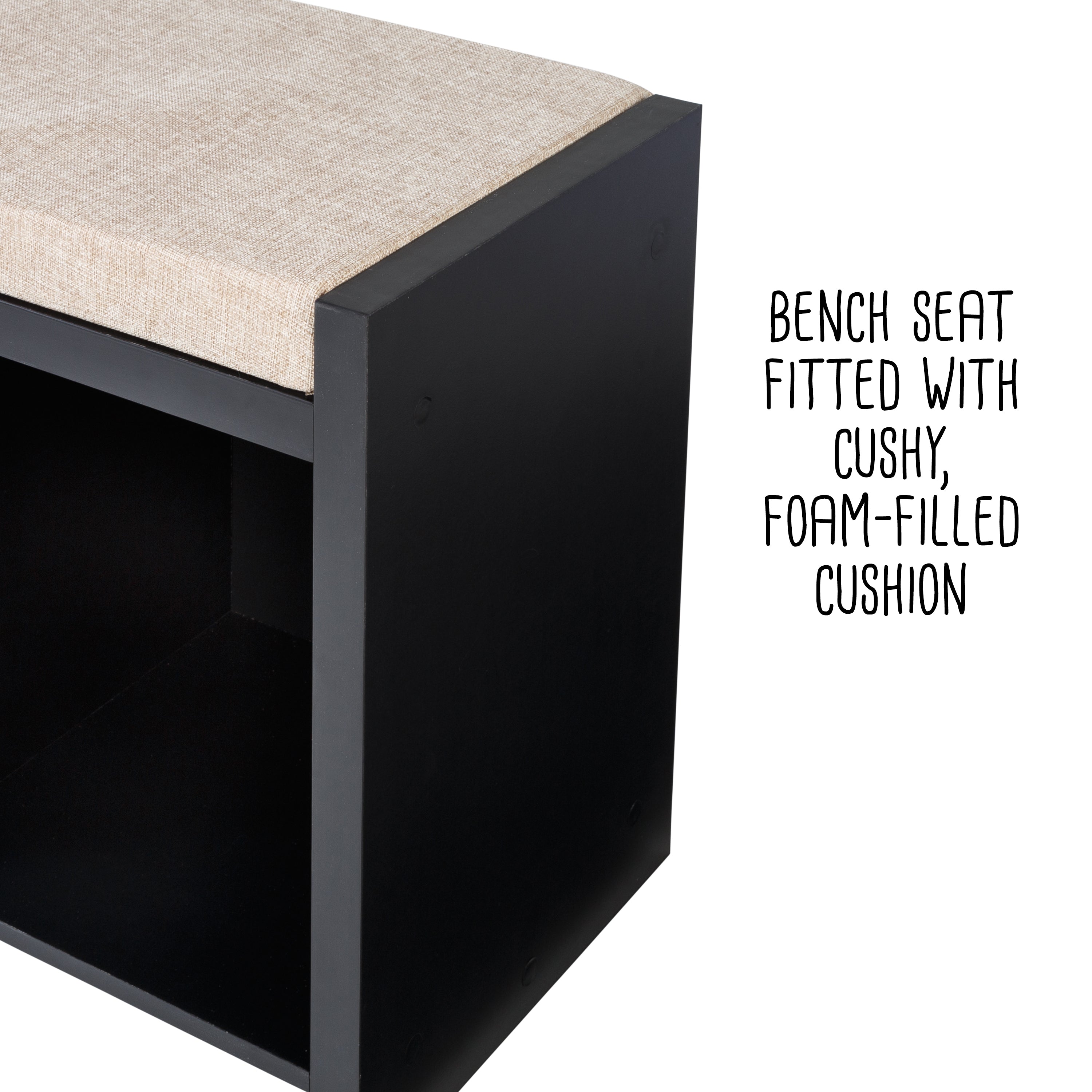 Black/Natural 3-Cube Storage Bench with Cushion