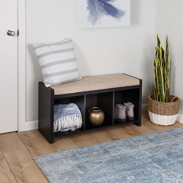 Black/Natural 3-Cube Storage Bench with Cushion