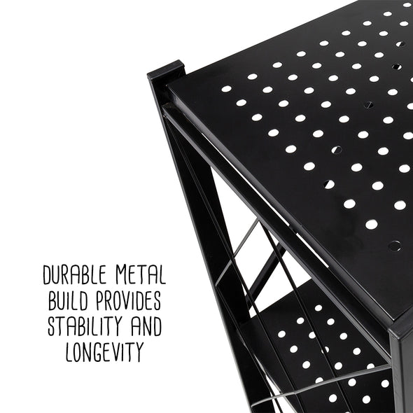 Black Folding 4-Tier Metal Rolling Shelf