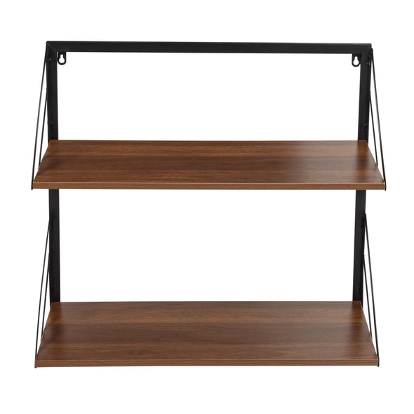 Black/Walnut Modern 2-Tier Wall Shelf with Easy to Hang Design