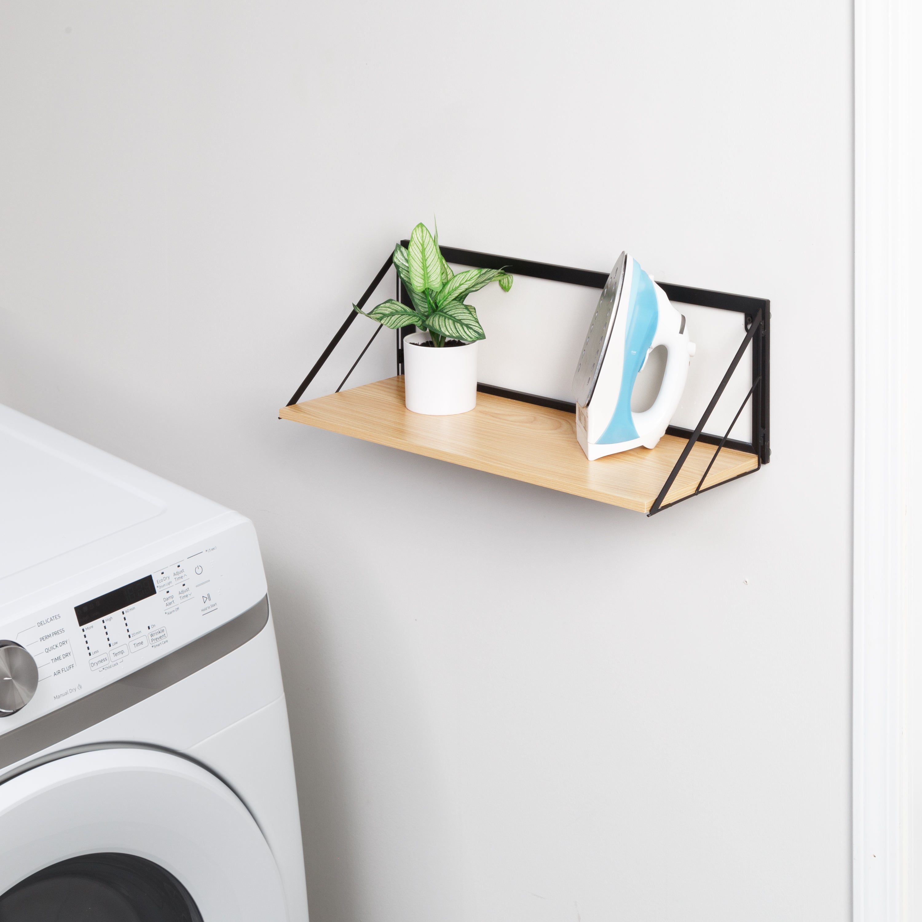 Black/Maple Modern 2-Tier Wall Shelf with Easy to Hang Design
