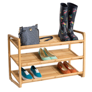 Matte Black/Rustic Wood 3-Tier Z-Frame Shoe Rack