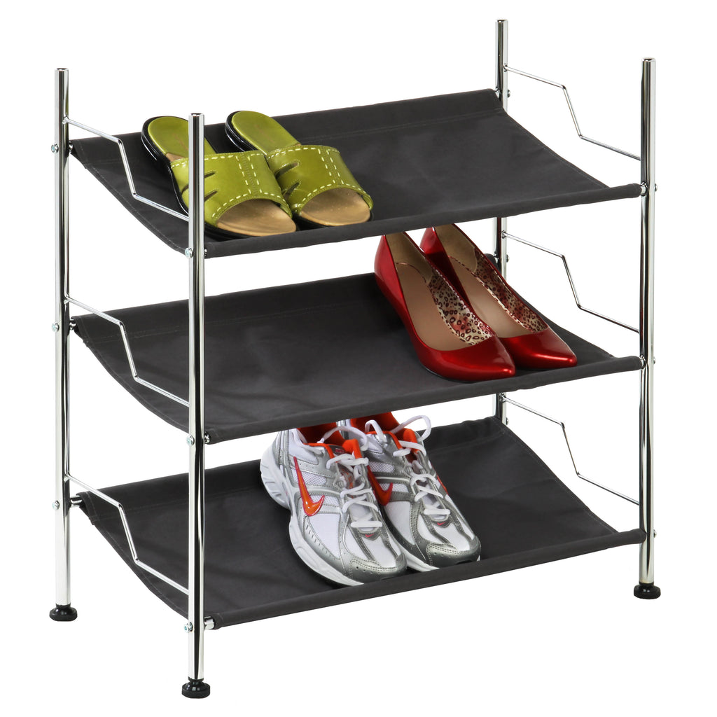 at Home 3-Tier Fabric Shoe Rack, Black