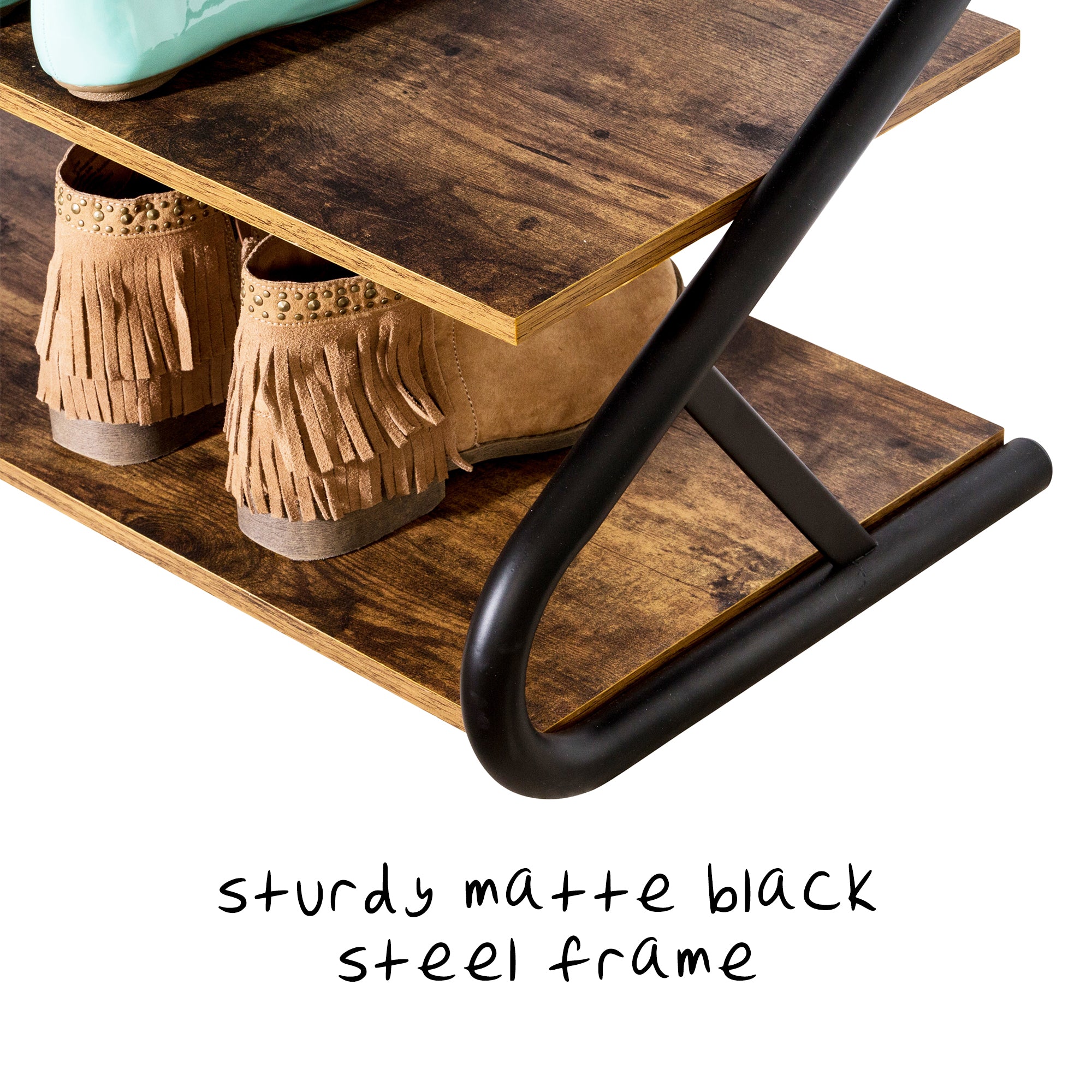 3 Tier Shoe Rack Black Metal with Natural Wood - Brightroom 1 ct