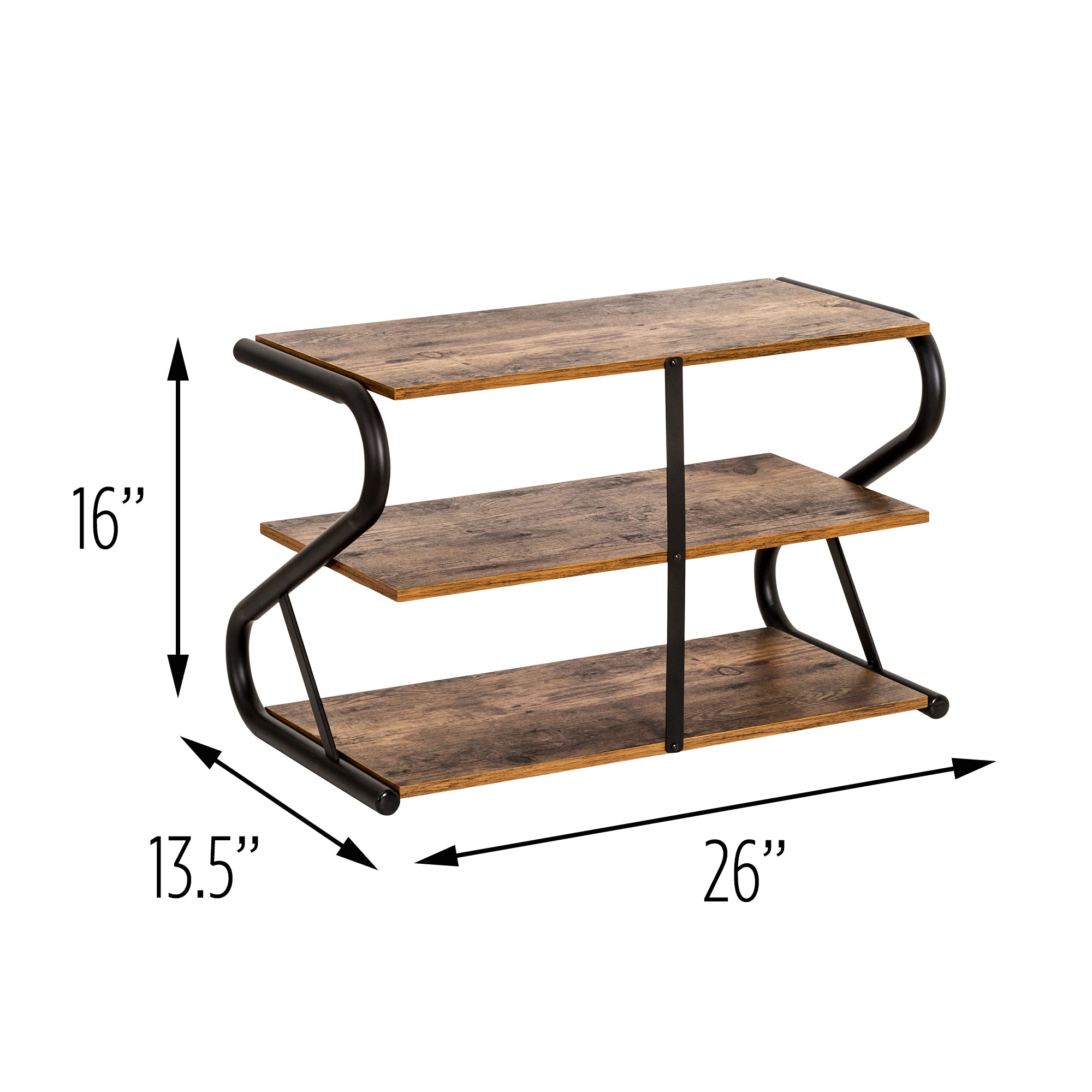 Wooden Shoe Metal Outdoor Shoe Rack Matte Black/Rustic Wood 3-Tier