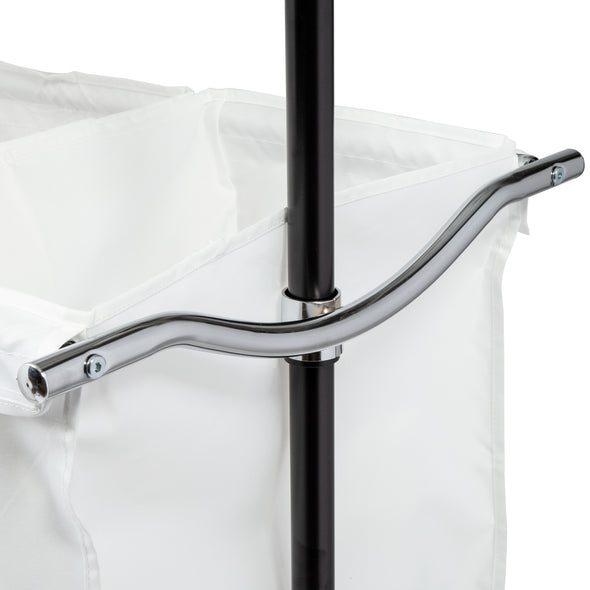 White/Black Adjustable Rolling Laundry Sorter with Rack