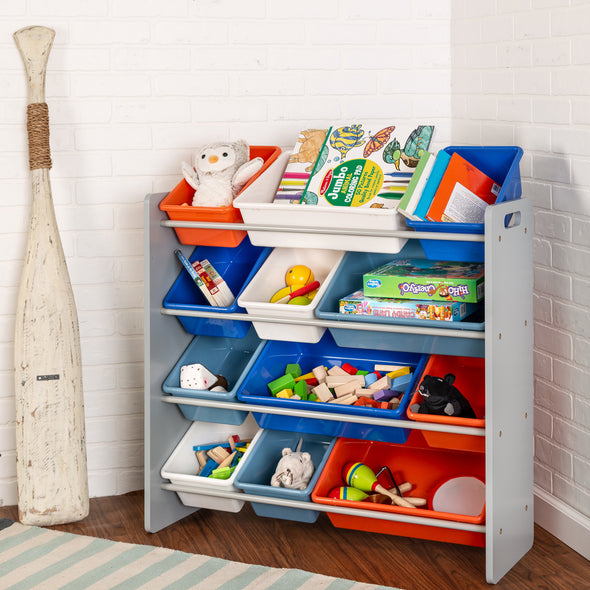 Gray/Multi 12-Bin Kids Toy Storage Organizer