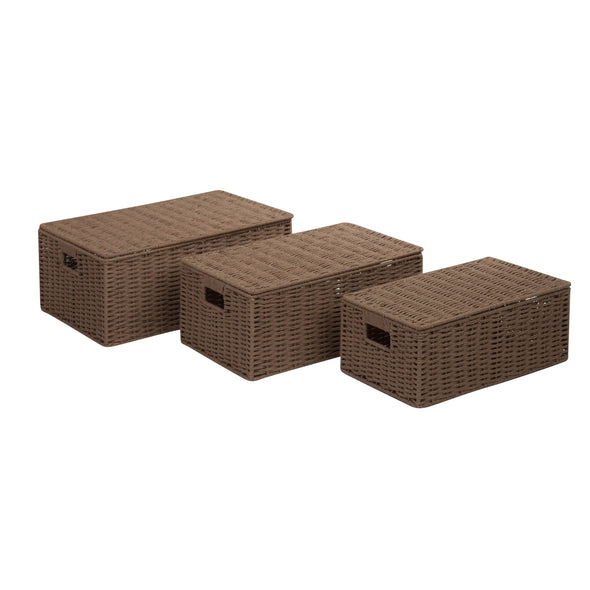 Taupe Paper Rope Basket Set with Lids (Set of 3)