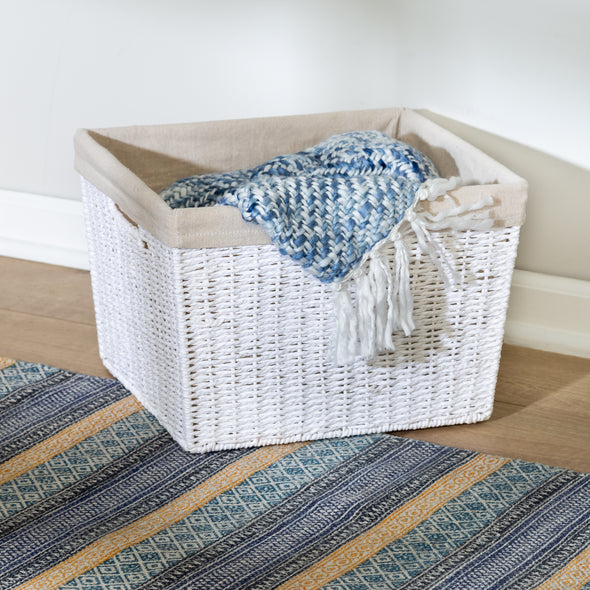 White Paper Rope Large Storage Basket with Liner