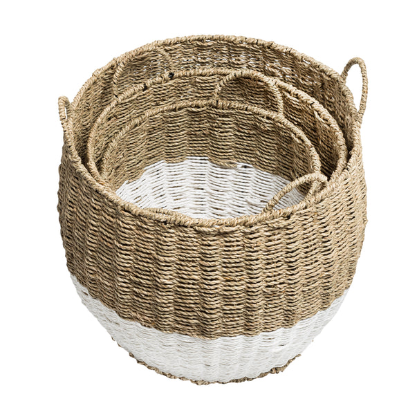 set-of-3-round-nesting-seagrass-2-color-storage-baskets-with-handles-natural-white