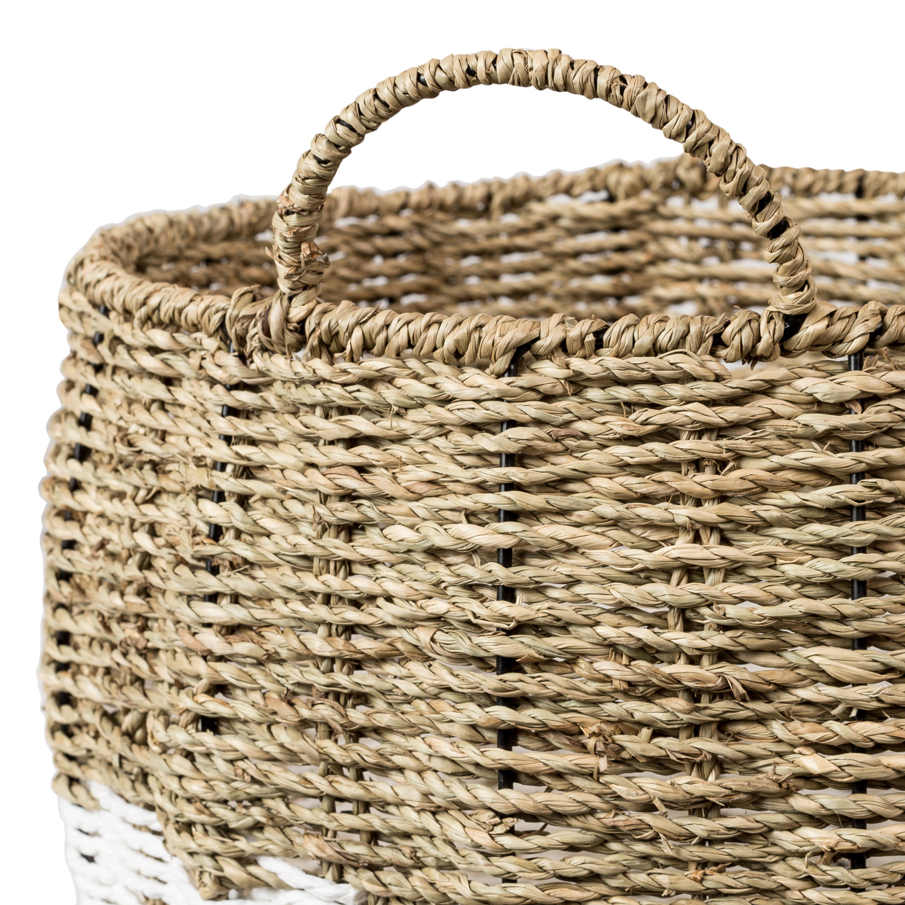 White/Natural Seagrass Round Nesting Baskets (Set of 3)