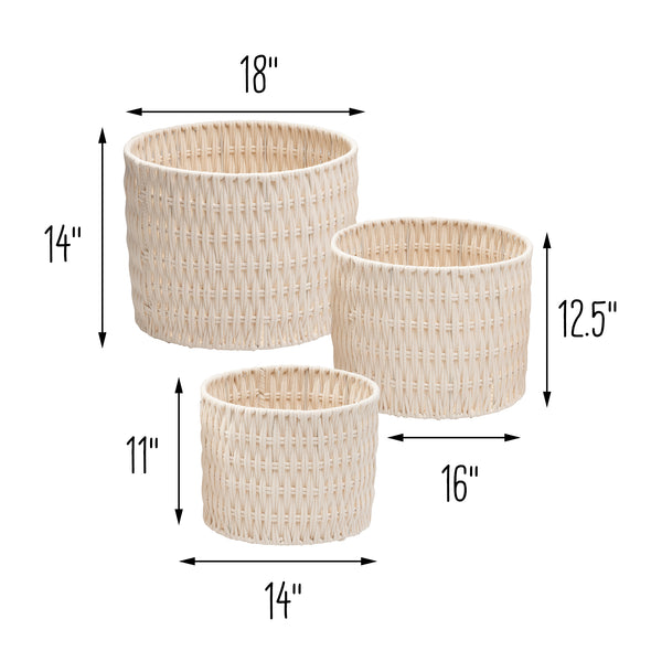 White Cotton Rope Round Nesting Baskets (Set of 3)