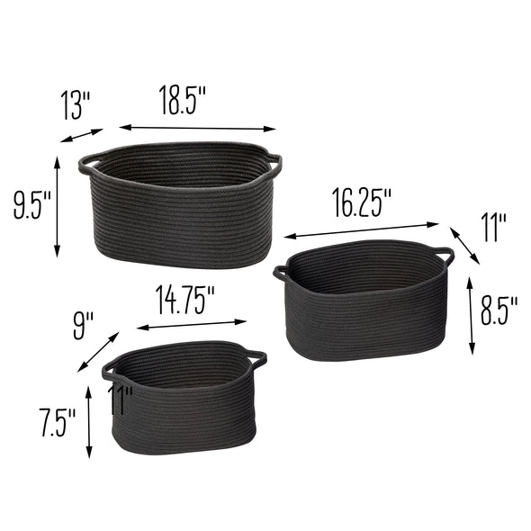 Black Cotton Cord Nesting Baskets with Handles (Set of 3)