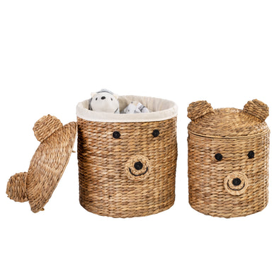 Natural Water Hyacinth Bear Shaped Baskets (Set of 2)