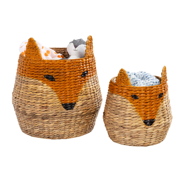 Natural/Orange Fox Shaped Storage Baskets (Set of 2)