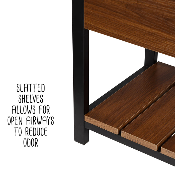 Walnut/Black Bench with Open-Top and Shoe Storage