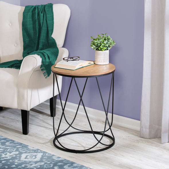 Black/Natural Round Accent Table