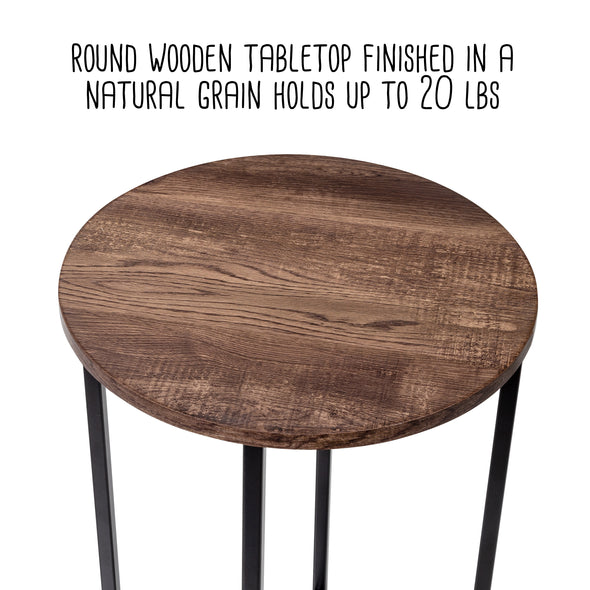 Natural/Black Round Side Table with X-Pattern Base