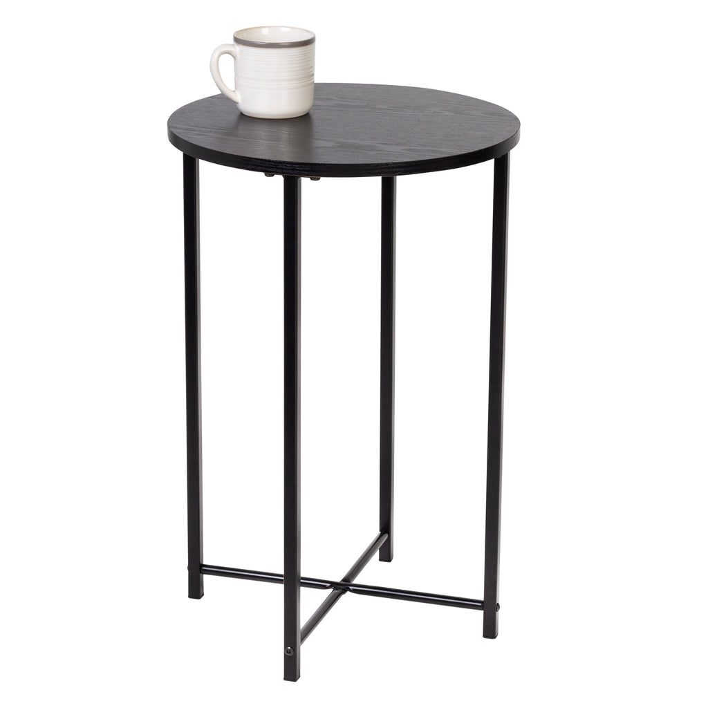 Black Round Side Table with XPattern Base