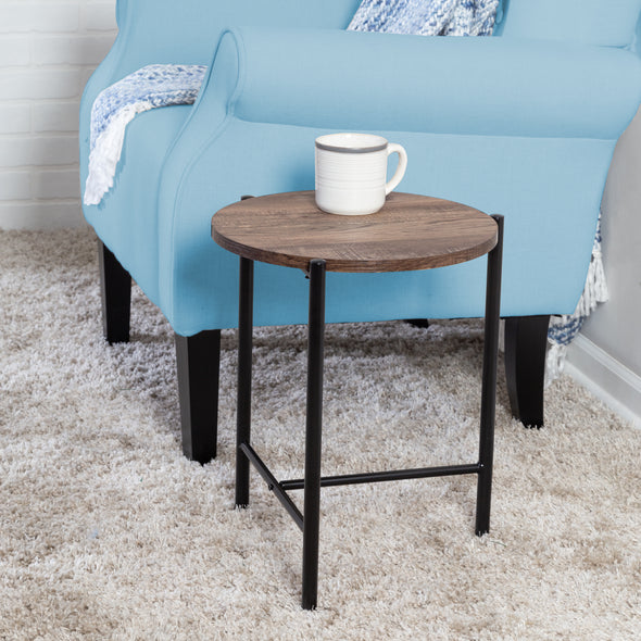 Natural/Black Round Side Table with T-Pattern Base