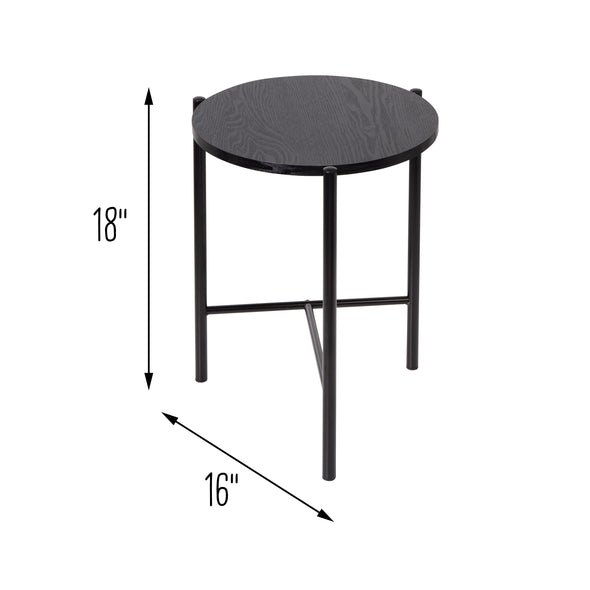 Black Round Side Table with T-Pattern Base