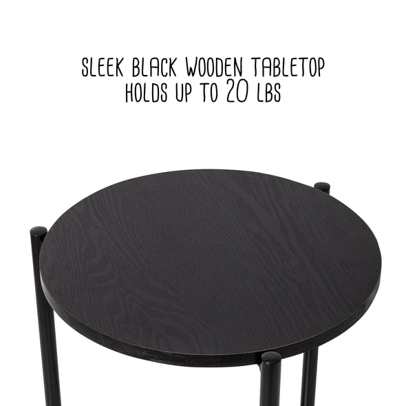 Black Round Side Table with T-Pattern Base