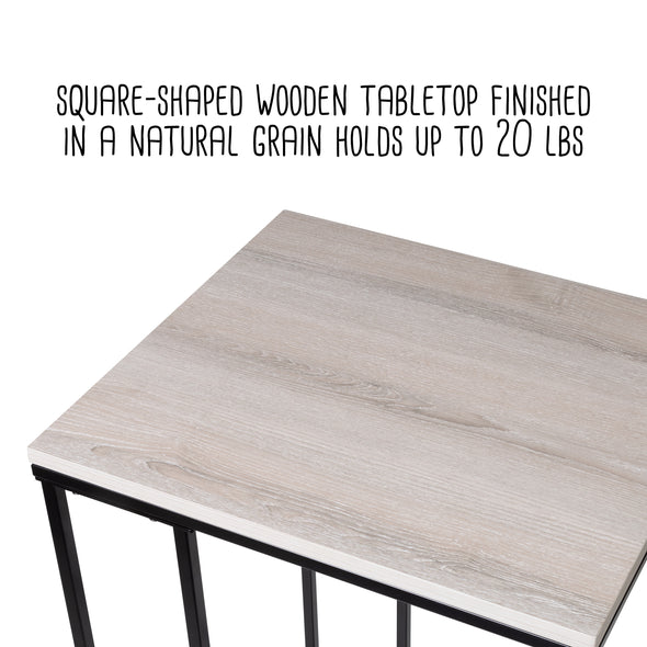 Natural/Black Square C-Shape End Table