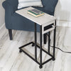 Gray/Black C-Shaped Side Table with Outlets and Wheels