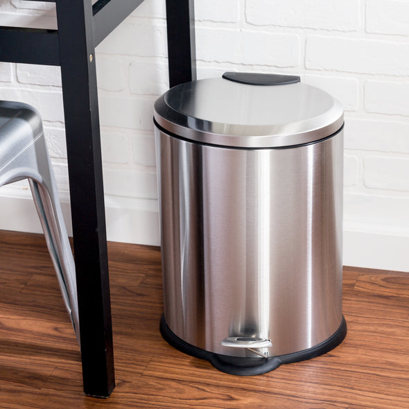 Silver Stainless Steel 12L Oval Step Trash Can