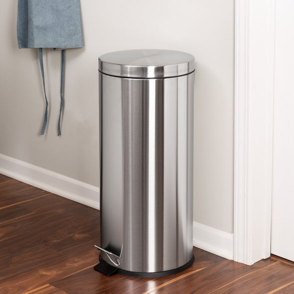 Silver 30L Stainless Steel Round Step Trash Can