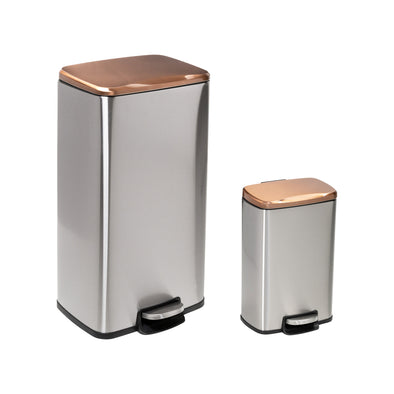 Rose Gold 30L and 5L Stainless Steel Step Trash Cans (Set of 2)