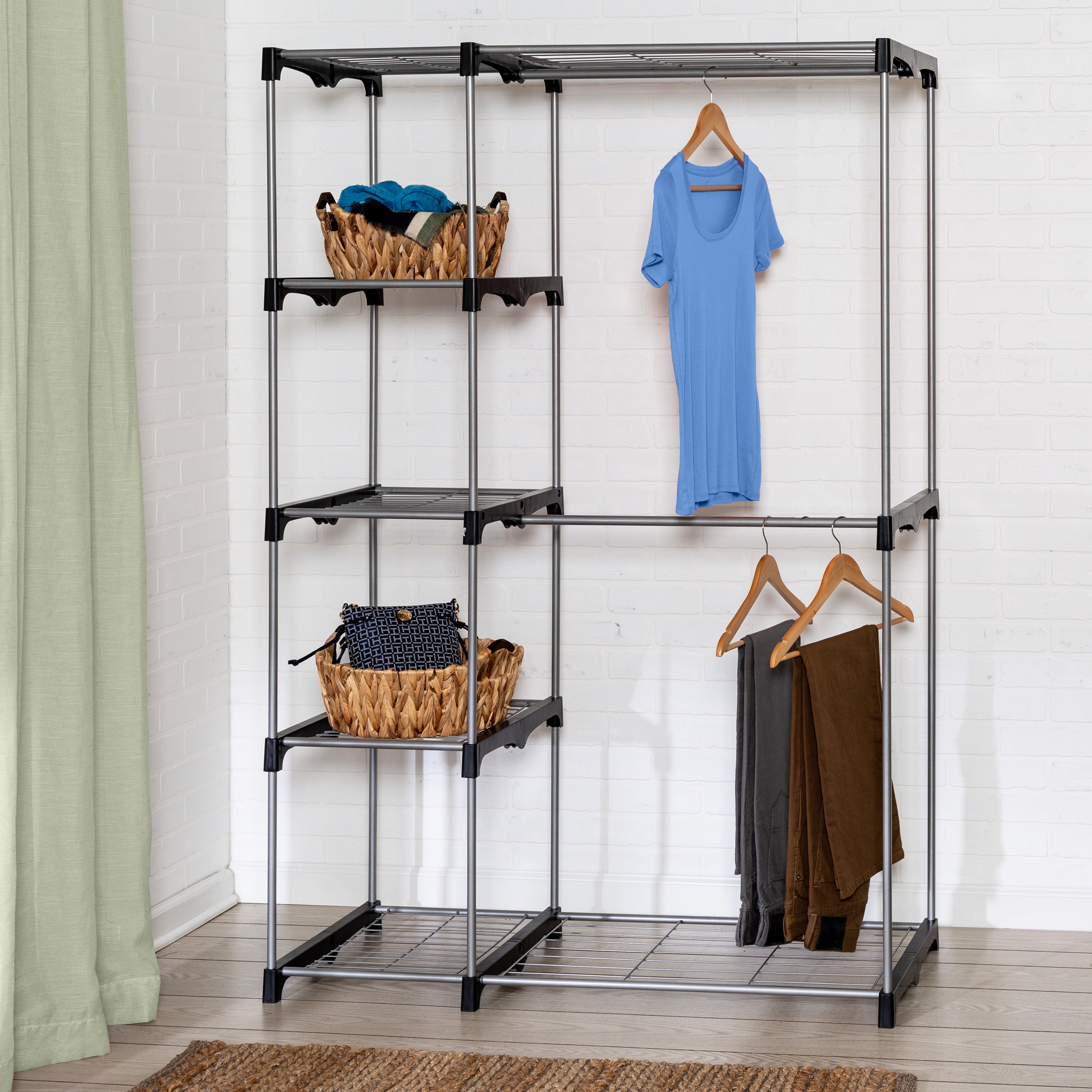 Closet Organizer with Double Garment Bar & Shelves