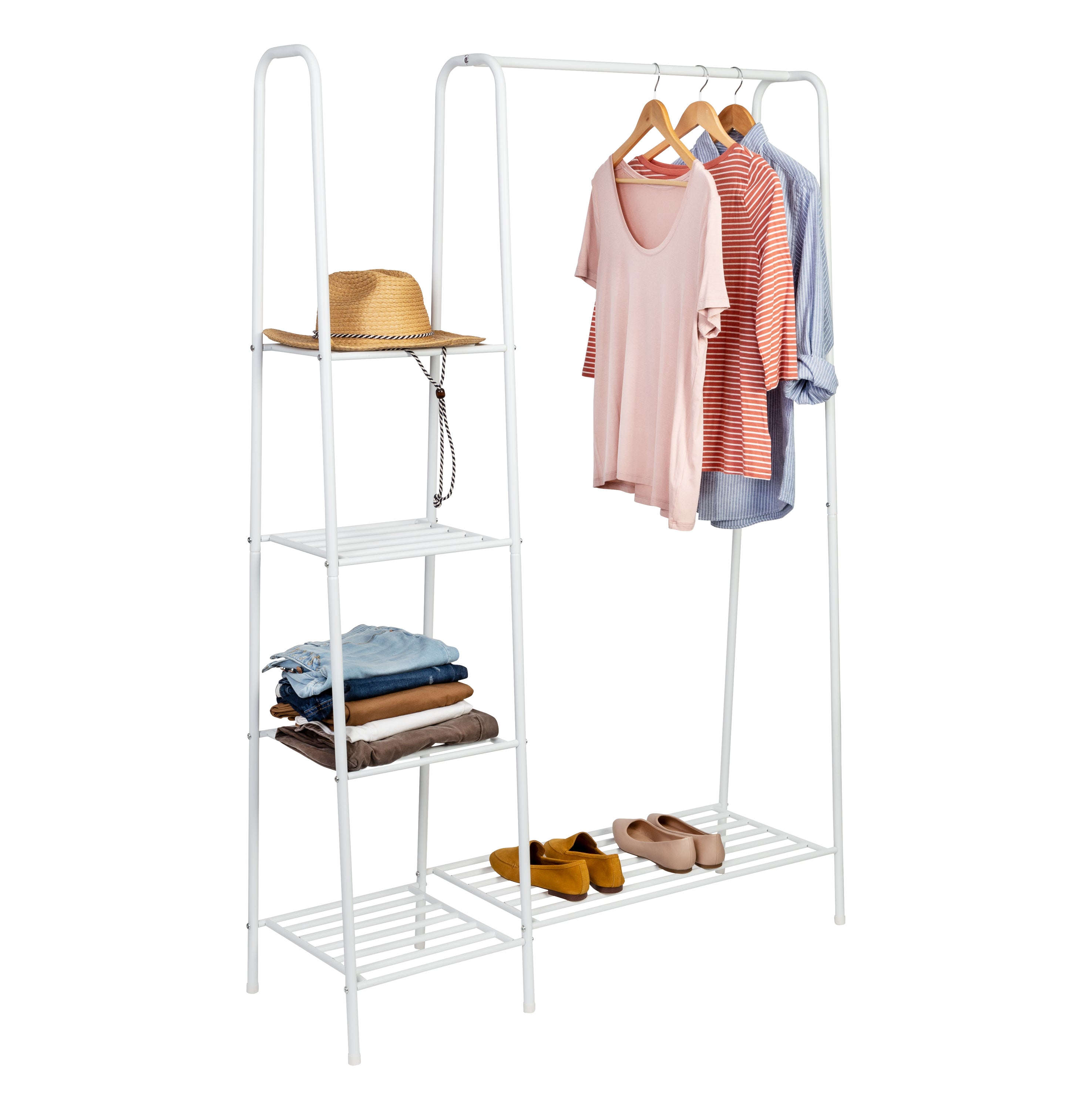 Honey Can Do Freestanding Closet with Rack and Shelves Matte White