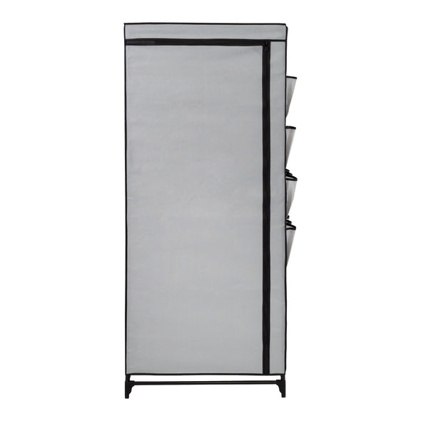 Gray 27-Inch Wide Portable Wardrobe Closet with Cover and Side Pockets