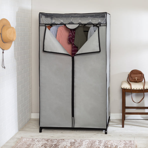 Gray 36-Inch Wide Double Door Portable Wardrobe Closet