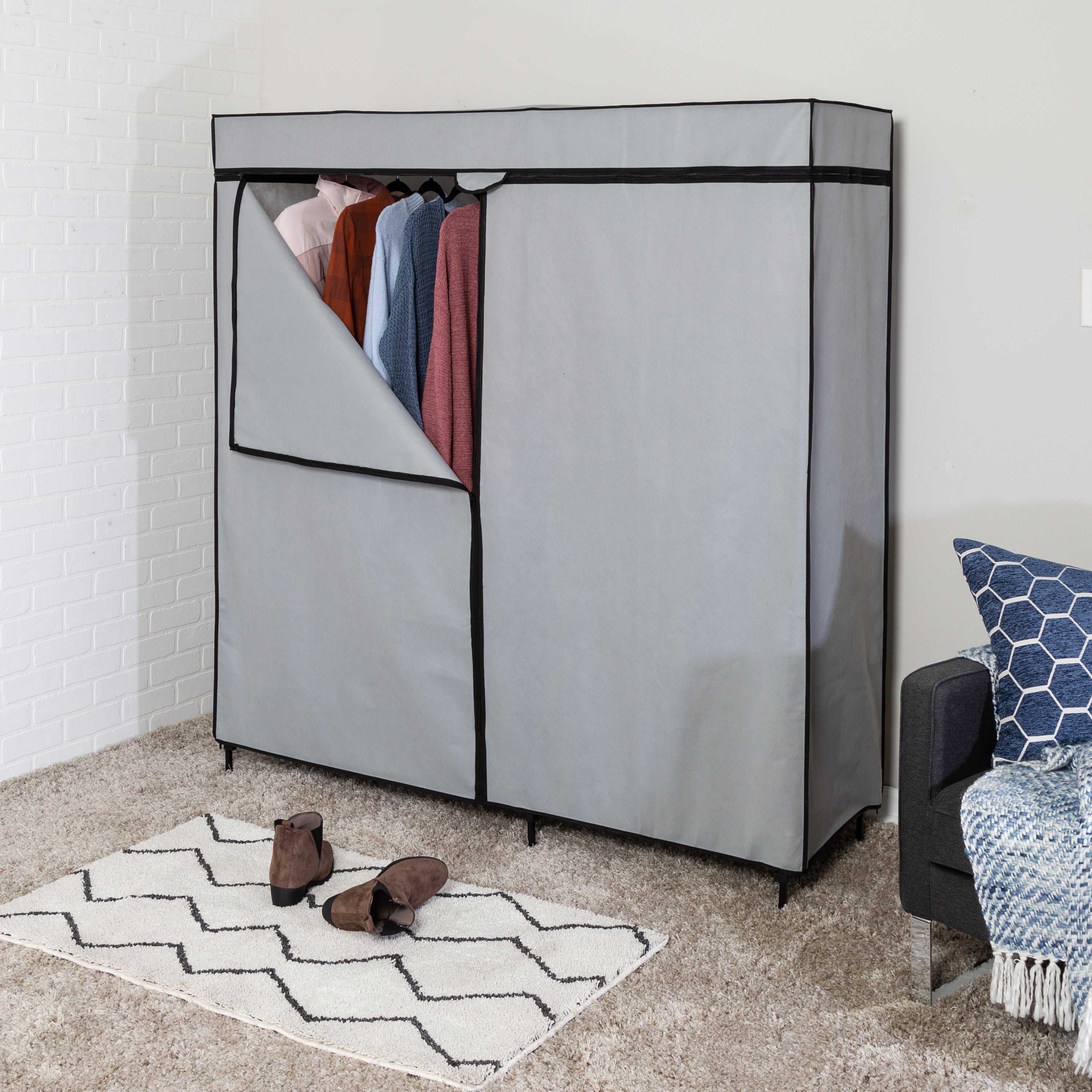 Grey Portable Clothes Closet, Cloth Cupboard, Cloth Cabinet