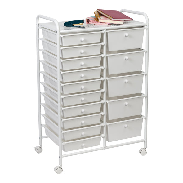 Gray/White 15-Drawer Metal Rolling Storage Cart