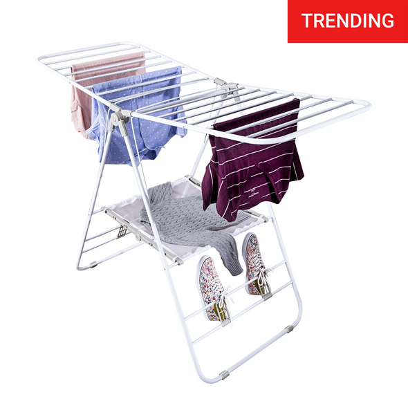 White Heavy Duty Folding Gullwing Laundry Drying Rack